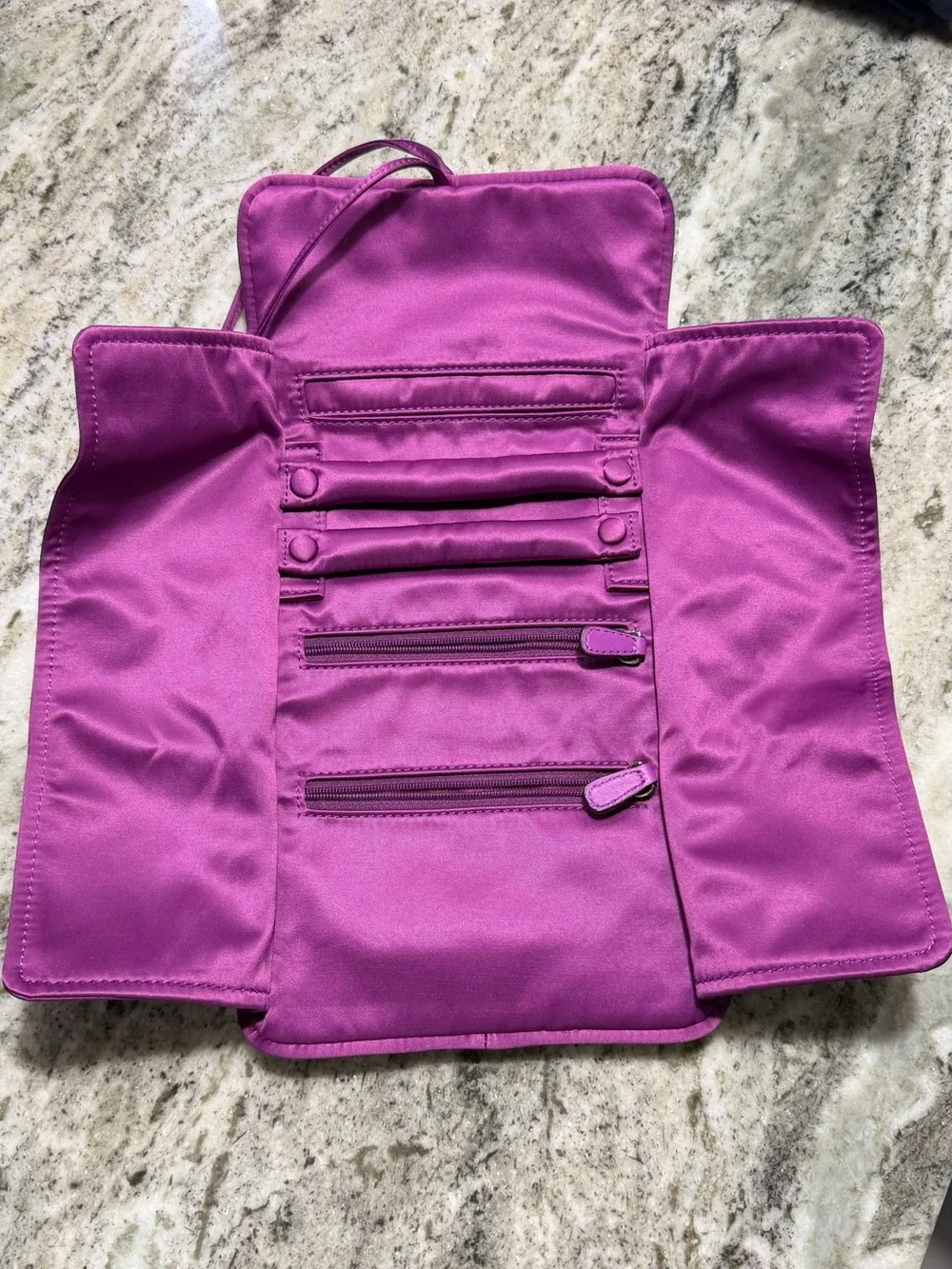 Coach Jewelry Case Satin Fold Over Jewelry Pouch Fuchsia Pink Purple Coach